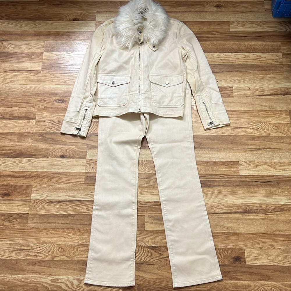 Ralph Lauren ivory color pearl luster jeans set jacket size M with jeans size10